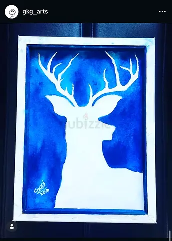 Framed Blue Deer Watercolor Painting (signed 2018)