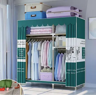My portable fabric wardrobe - green cover with shelves