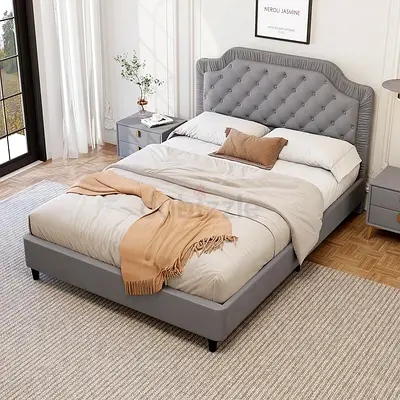 Curved tufted headboard queen size bed