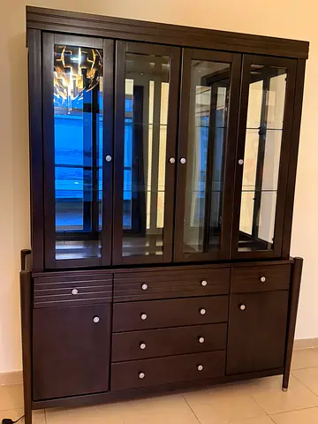 Immediate sale - sofa, coffee tables, display cabinet (with lights), cabinet