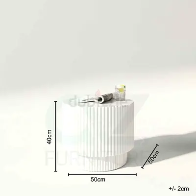 White Ribbed Round Side Table - 50x50x40 cm