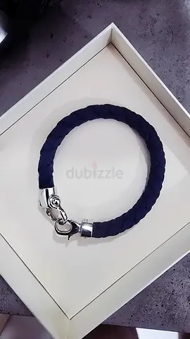 Navy braided leather bracelet with stainless steel clasp Omega Brand
