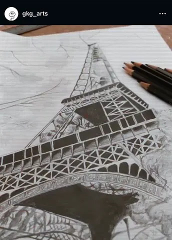 My original pencil drawing of the Eiffel Tower