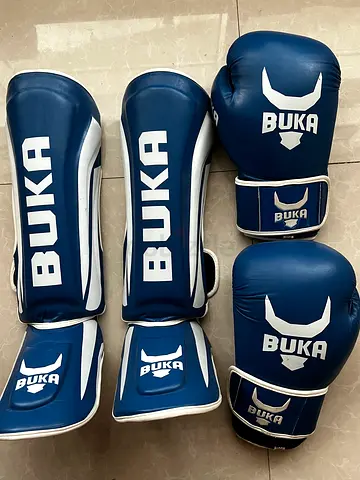 BUKA Boxing Gloves  Shin Guard Set (Blue)