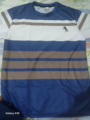 Mens blue and brown striped short-sleeve t-shirt