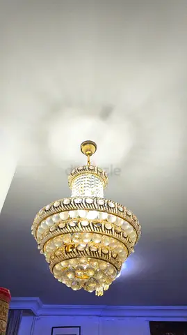 Gold crystal chandelier, large decorative ceiling light