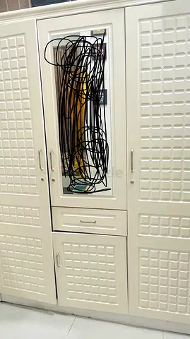 Large White Wardrobe with Mirror and Drawers - Good Condition