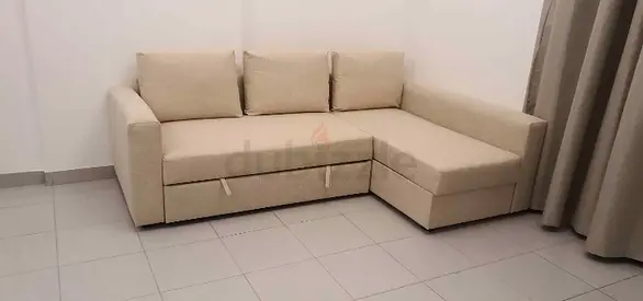 Beige L-shaped Corner Sofa bd with Storage (Good Condition)