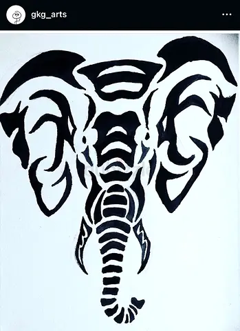 Original Hand-Drawn Elephant Head — Black  White Ink Drawing