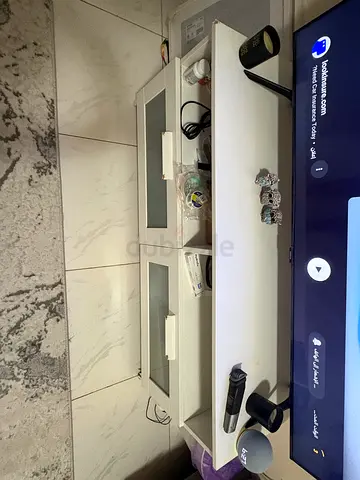 White TV Stand / Entertainment Unit with Frosted Glass Drawers