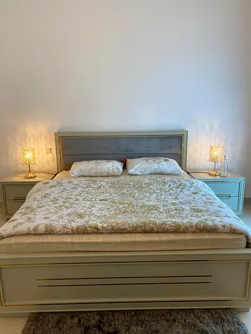 Bed frame with mattress and matching nightstands - decent condition. Negotiable price