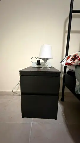 Simple black 2-drawer bedside nightstand