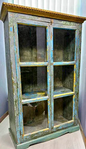 My vintage distressed glass-front wooden cabinet