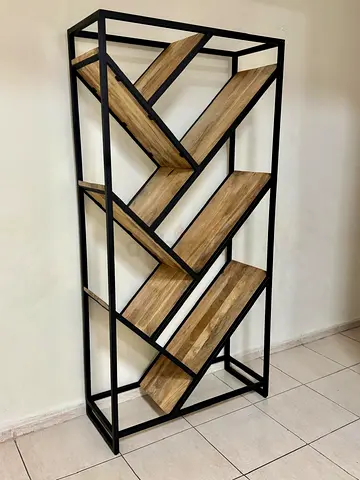 Solid Wood and Metal SLANT BOOKSHELF