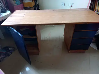 Solid wooden study desk with 3 drawers and cupboard
