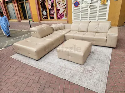 Natuzzi L shape Leather sofa with footstool
