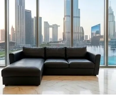 Ikea vimle black leather L Shape sofa bed with mattress