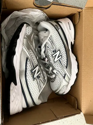 For Kids  New Balance white/grey shoes . Never used. Brand new