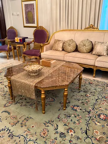 Elegant Beige Sofa Set with Decorative very good conditionCushions with tables set of 10 smalls one