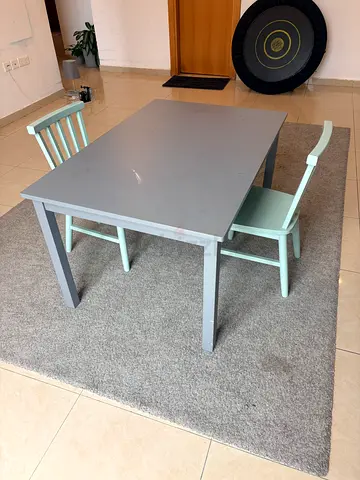 Pottery barn study table with 2 Crate and Barrel chairs for children