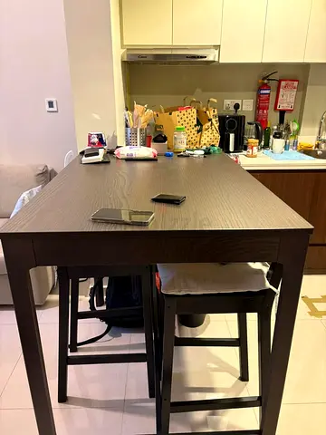 Modern High Table with Stools, dark brown (50% discount - excellent condition)