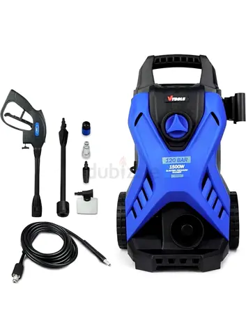 120 bar electric pressure washer with two wheels, 5 meter hose, soap dispenser, 1500 watts, automati