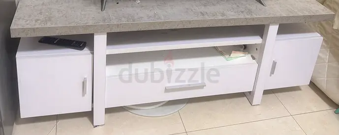 White TV Stand / Entertainment Unit with Cabinets and Drawer