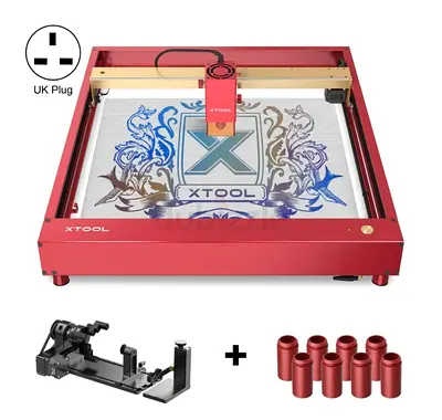 xTool desktop laser engraver with rotary attachment (red)