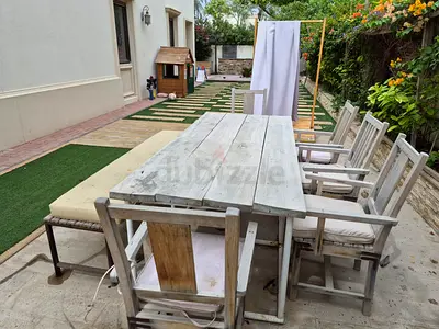 Wooden Outdoor Dining Set – Table + 5 Chairs + Bench (Seats 8)