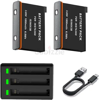 2-Pack Battery for Insta 360 X3 Camera and Charge Hub for Insta 360 X3 360 Camera 1800mAh Insta360 x