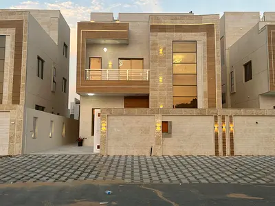 First-occupant villa for rent in Haliyu 2, Ajman, 4 master rooms, lounge, and roof deck, equipped with indoor and outdoor parking, in a prime location