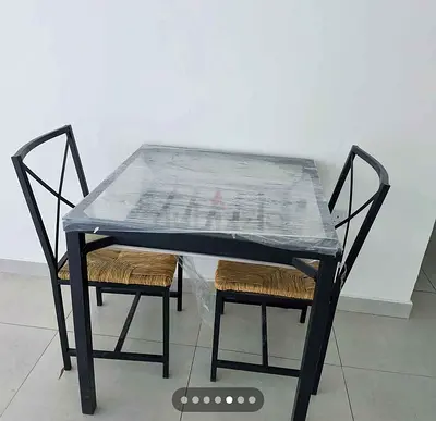 My compact 2-seater dining table with 2 chairs (black metal  glass)