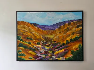 Framed original landscape painting — Valley with wildflowers (120x100)