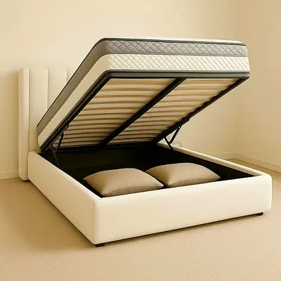 Clean lines padded headboard queen hydraulic bed