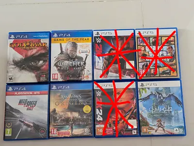 PS4/play station 5 games GoW, Witcher 3, Horizon FW, Assassins Creed, Need for Speed