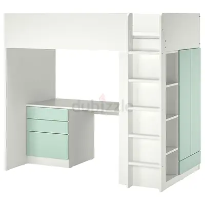 My white  light g kids loft bed with desk, drawers and wardrobe - excellent condition 2 months usage