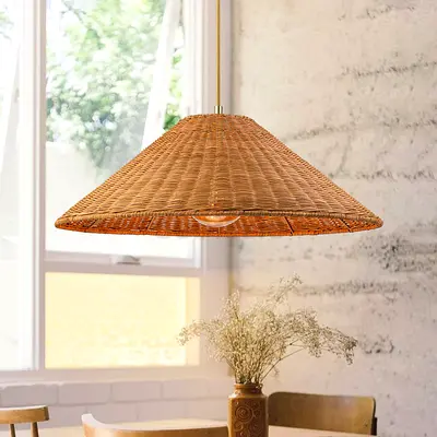 Natural Rattan Pendant Light - Wicker Hanging Lamp