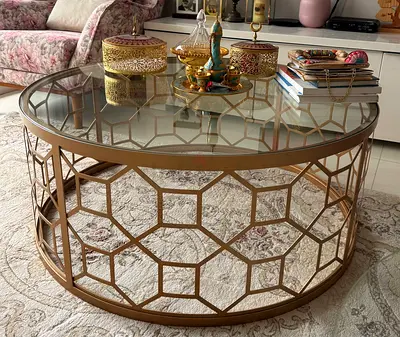 Elegant Glass-Top Coffee Table with Gold Metallic Frame