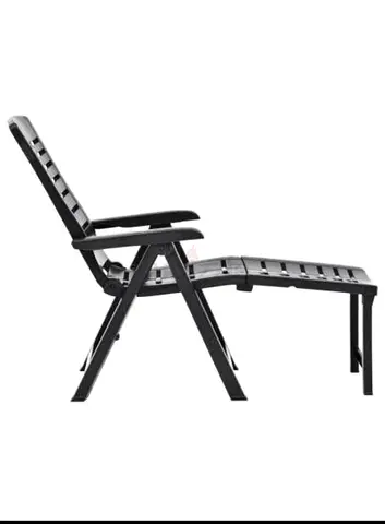 Black folding outdoor reclining sun lounger with footrest