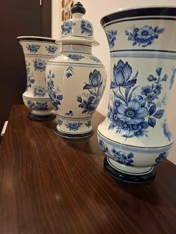 Modica Delfts Handwerk Vintage Blue and White Floral Porcelain Vases possibly from 1970s