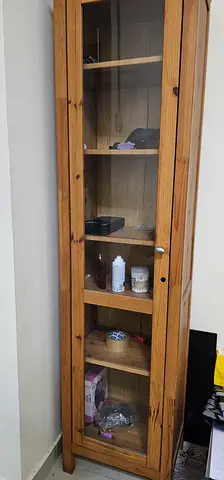 Pine glass-front display cabinet (4-shelf) - used
