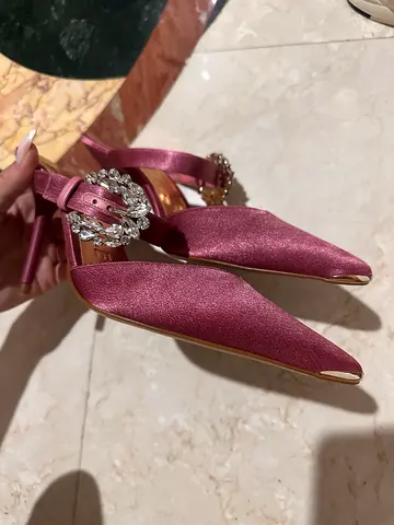 Elegant Pink Satin Heels with Rhinestone Detail Ted baker