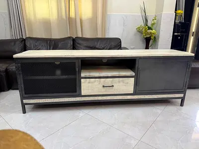 Wooden and iron tv stand
