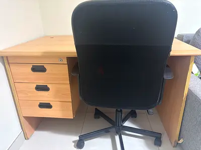 Wooden study desk with 3 drawers and swivel office chair