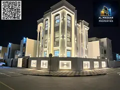 Luxury classic villa for sale in Al Zahia, corner location on two streets, with a luxurious design,