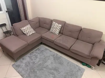 L-shaped Grey Fabric Sectional Sofa - 5 Seater, Good Condition
