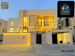 Villa for rent in Al Yasmin, first occupancy, directly behind the park, hotel-style finishing, ready