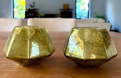 2 x Crate  Barrel Olive Mercury Glass Tealight Holders