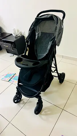 First step 4-wheel baby stroller (black/grey) with snack tray