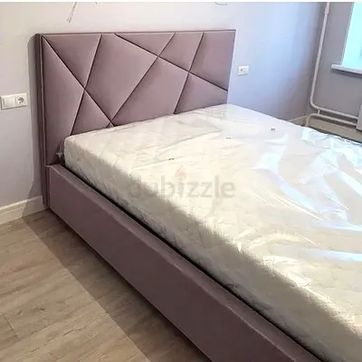 New Upholstered double bed with geometric padded headboard